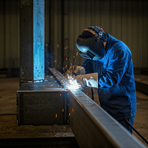 Professional welder working on steel structure